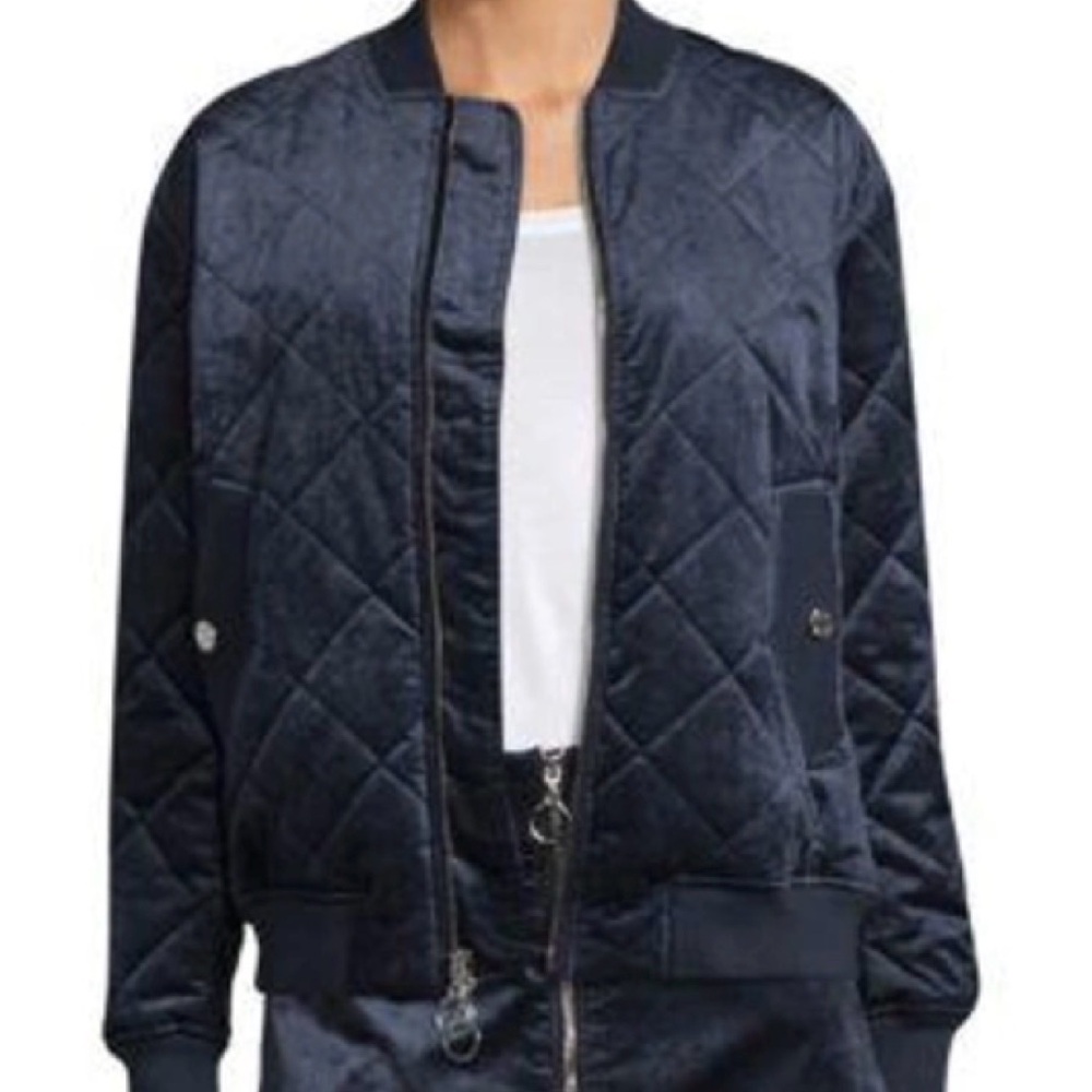7 For All Mankind Dark Blue Quilted Bomber Jacket - Picture 2 of 7